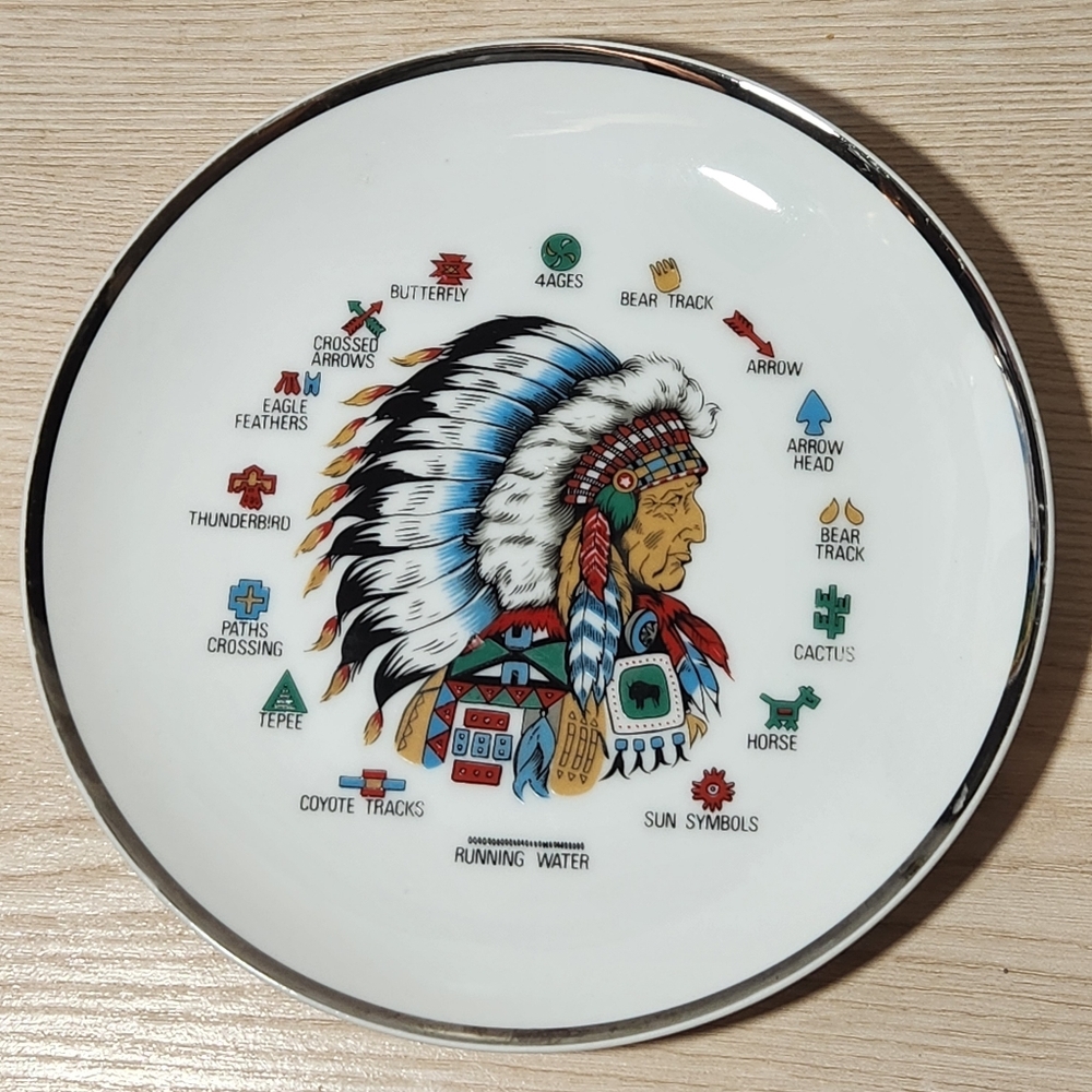 Vintage Native American Chief Silver Rimmed 7.5" Collector's Plate